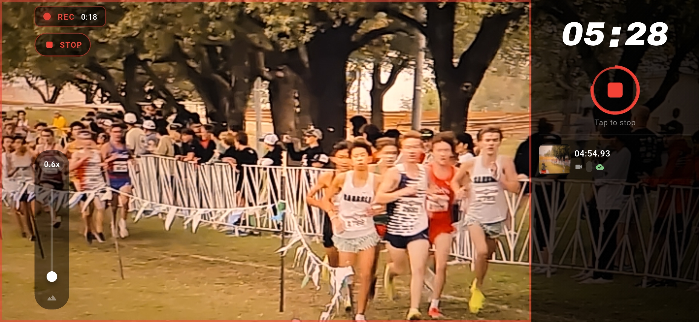 Split Tracker recording at the 1-mile mark — 05:28 elapsed