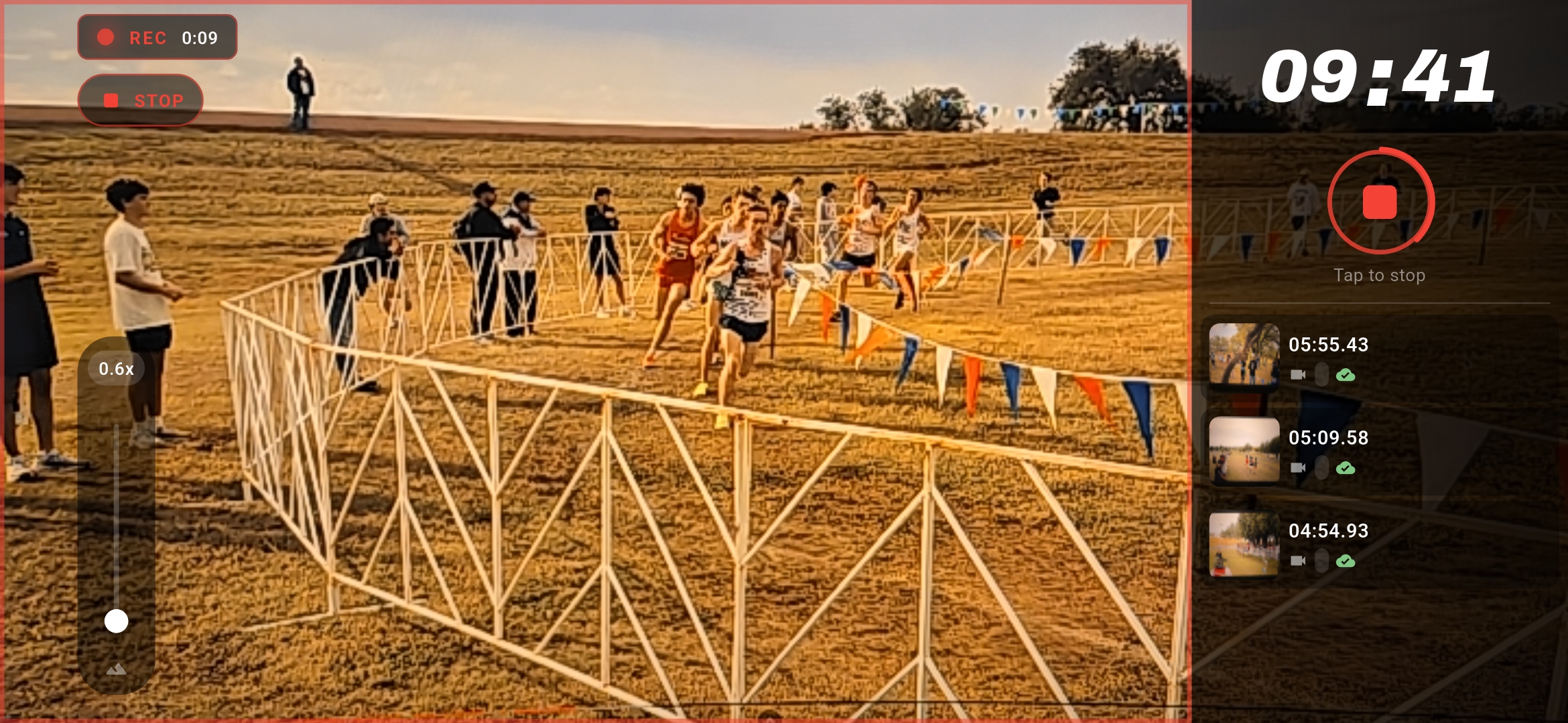 Recording athletes with Split Tracker's camera interface