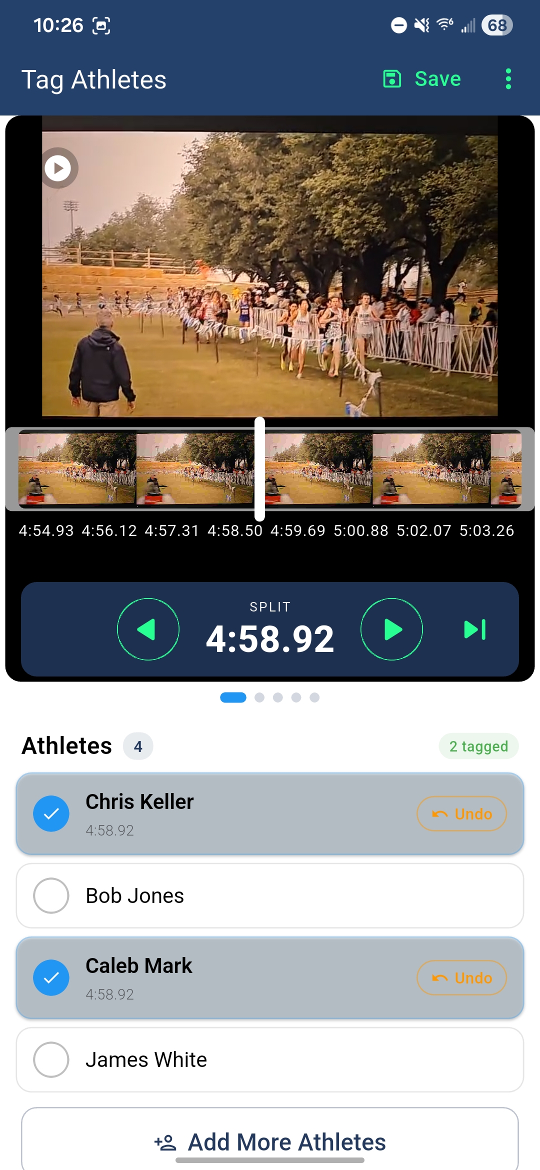 Tagging athletes in Split Tracker with frame-by-frame scrubbing